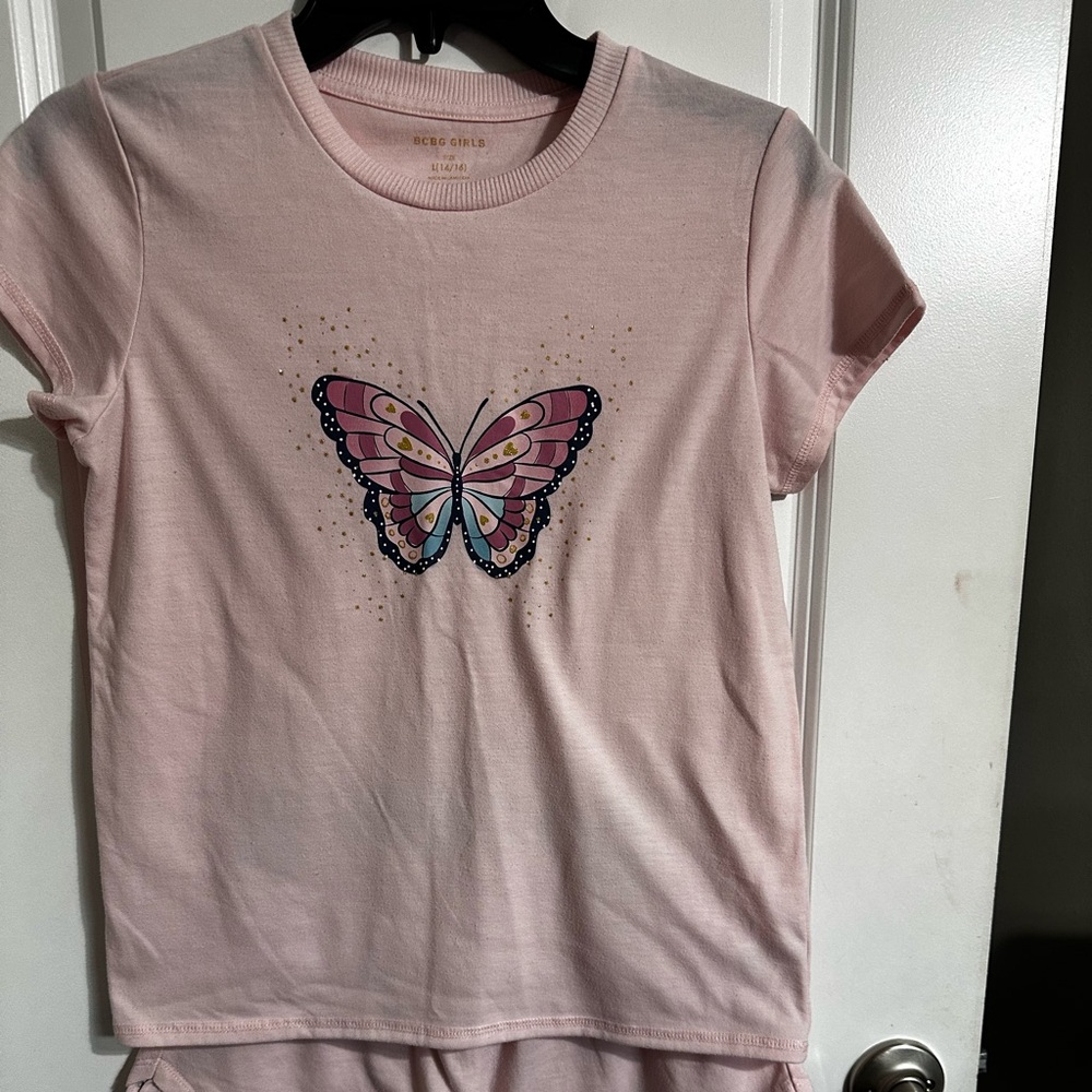 BCBG Girls Pink Butterfly Pajama Set (Size L 14/16)